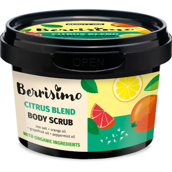 Scrub pentru corp cu ulei de portocale, grapefruit si menta si sare de mare, Berrisimo, Beauty Jar, 400g