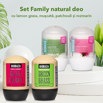 Set Family natural deo cu Lemon Grass, Muscata, patchouli si rozmarin 4 pcs