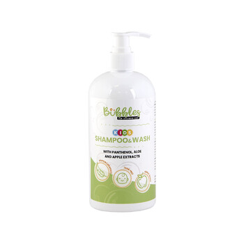 Sampon&gel de dus fara lacrimi pentru copii, cu mar verde si aloe, Bubbles, 500 ml