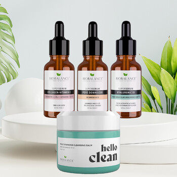 Set Rutina antirid & matifiere, ten gras sau mixt, Colagen + Vitamina C, Bio Balance