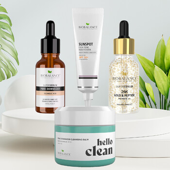 Set Rutina antirid, minimizare pori & matifiere, ten gras sau mixt, Aur 24K si Peptide, Bio Balance
