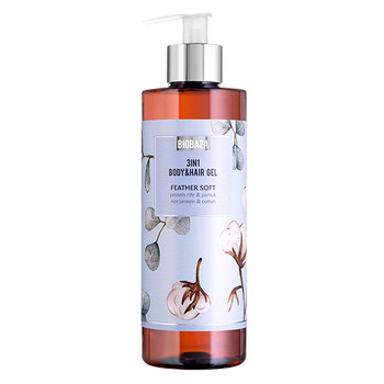 Sampon & gel de dus cu proteina din orez si ulei de bumbac, Feather Soft, Biobaza, 400 ml