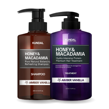 Set Amber Vanilla, Sampon si Masca-Tratament Extra-Hidratant cu Ulei de Macadamia si Extract de Miere, Kundal, 2 bucati, 1000 ml