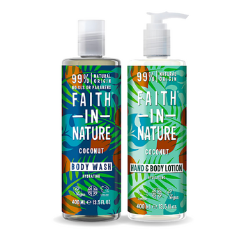 Set Coconut Care, Gel de Dus si Lotiune Corp cu Ulei de Cocos, Faith in Nature, 2 bucati, 800 ml