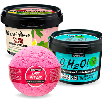 Set Lady in Pink, Masca Fata, Bila de Baie si Scrub Corp, Beauty Jar, 3 bucati, 530 grame