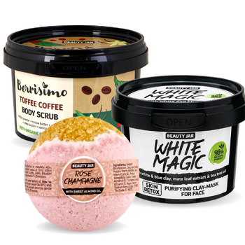 Set Magic Love, Masca Fata, Bila de Baie si Scrub Corp, Beauty Jar, 3 bucati, 620 grame