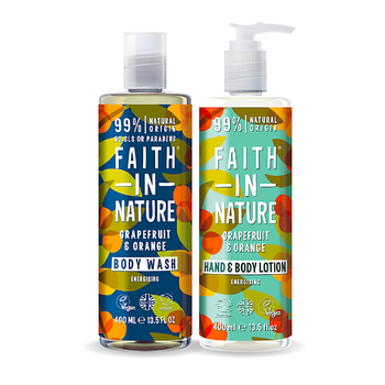 Set Natural Energy, Gel de Dus si Lotiune Corp cu Ulei de Portocale si Grapefruit, Faith in Nature, 2 bucati, 800 ml