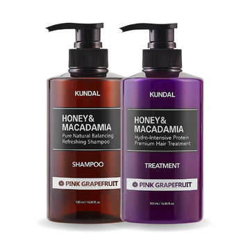 Set Pink Grapefruit, Sampon si Masca-Tratament Extra-Hidratant cu Ulei de Macadamia si Extract de Miere, Kundal, 2 bucati, 1000 ml