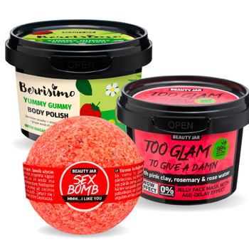 Set Sweet Romance, Masca Fata, Bila de Baie si Scrub Corp, Beauty Jar, 3 bucati, 540 grame