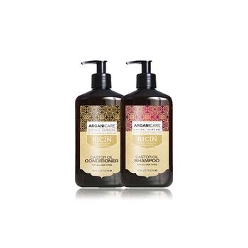 Set Sampon & Balsam pentru Stimularea Cresterii Parului, cu Ulei de Ricin si Argan, Arganicare, 400 ml x2