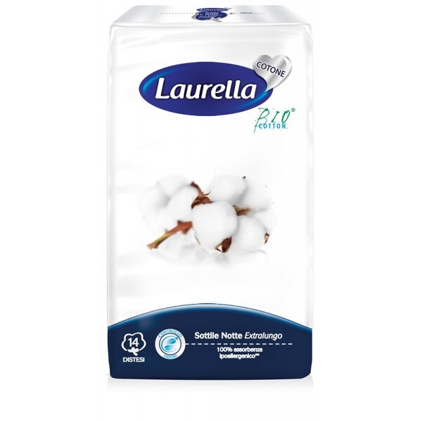 Absorbante de noapte fara aripioare Extra Long, bumbac organic, 5 picaturi, 14buc - Laurella BIO Cotton