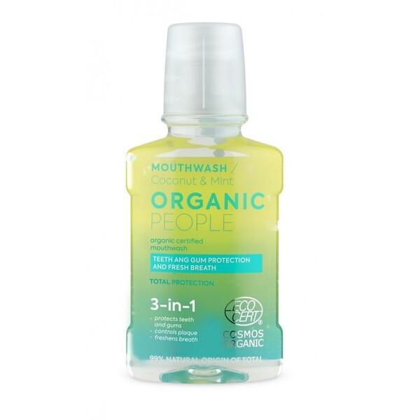 Apa de gura bio 3-in-1 cu ulei de cocos si menta, 250ml - Organic People