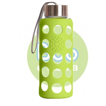 Sticla reutilizabila din borosilicat cu husa de silicon, 300 ml VERDE - Irisana