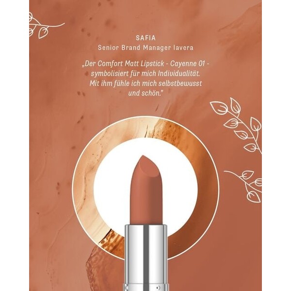 Ruj bio Comfort Matt, Cayenne 01 - LAVERA