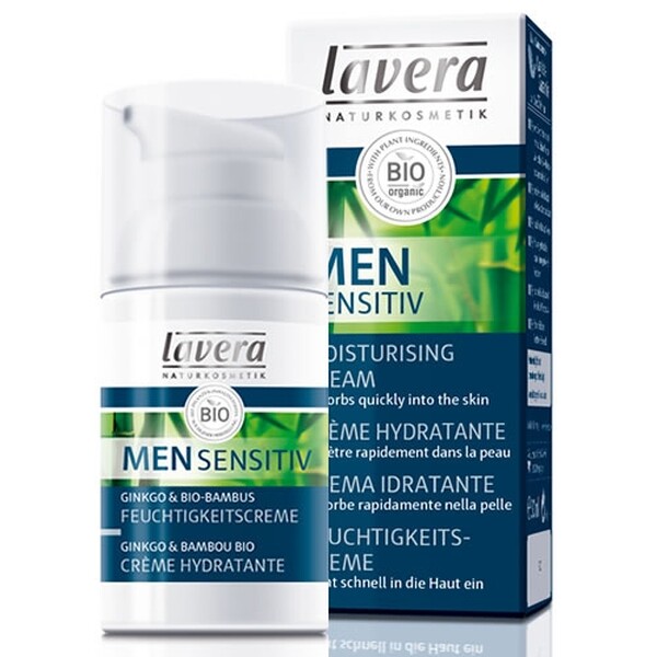 Crema hidratanta barbati lavera Men Sensitive - cu aloe vera si acid hialuronic, pentru piele sensibila
