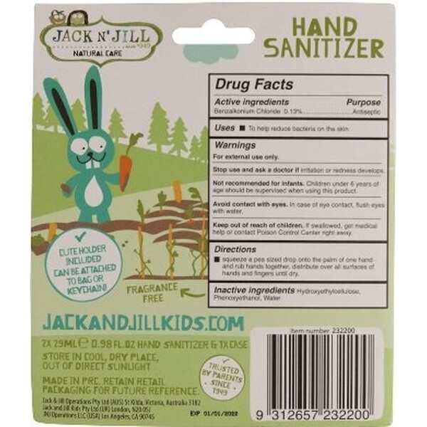 Gel antibacterian pentru maini Bunny, cu suport si rezerva 2 x 29ml - Jack n' Jill