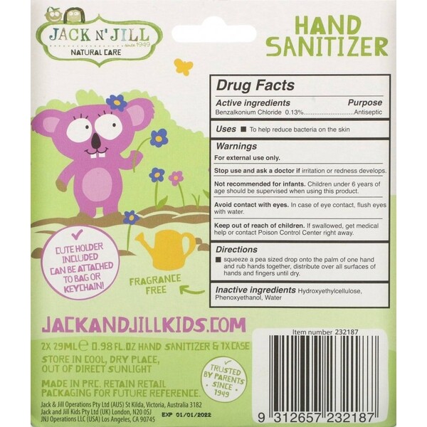 Gel antibacterian pentru maini Koala, cu suport si rezerva 2 x 29ml - Jack n' Jill