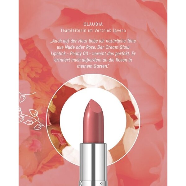 Ruj bio Cream Glow, Peony 03 - LAVERA