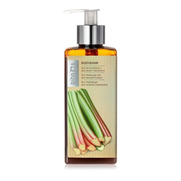 Sampon si gel de dus natural cu aloe vera, rubarba si colagen, 400ml - BIOBAZA