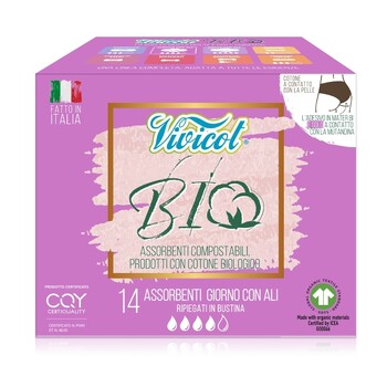 BIO Absorbante de zi din bumbac organic cu aripioare, 14 buc - VIVICOT BIO