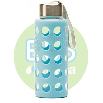 Sticla reutilizabila din borosilicat cu husa de silicon, 300 ml BLEU - Irisana