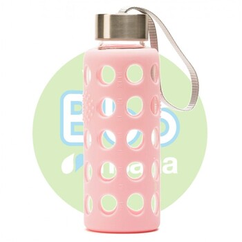Sticla reutilizabila din borosilicat cu husa de silicon, 300 ml ROZ - Irisana
